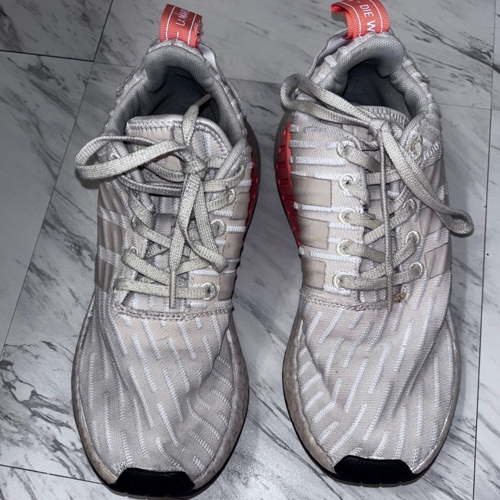 Adidas NMD R2 Primeknit Linen Women Sneaker Sz 6 Beige Khaki Coral Size: 8.5 - Picture 5 of 9